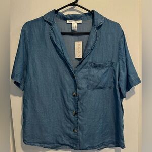 NEW STREETWEAR SOCIETY tencel button up down blue USM comfy relaxed denim blouse